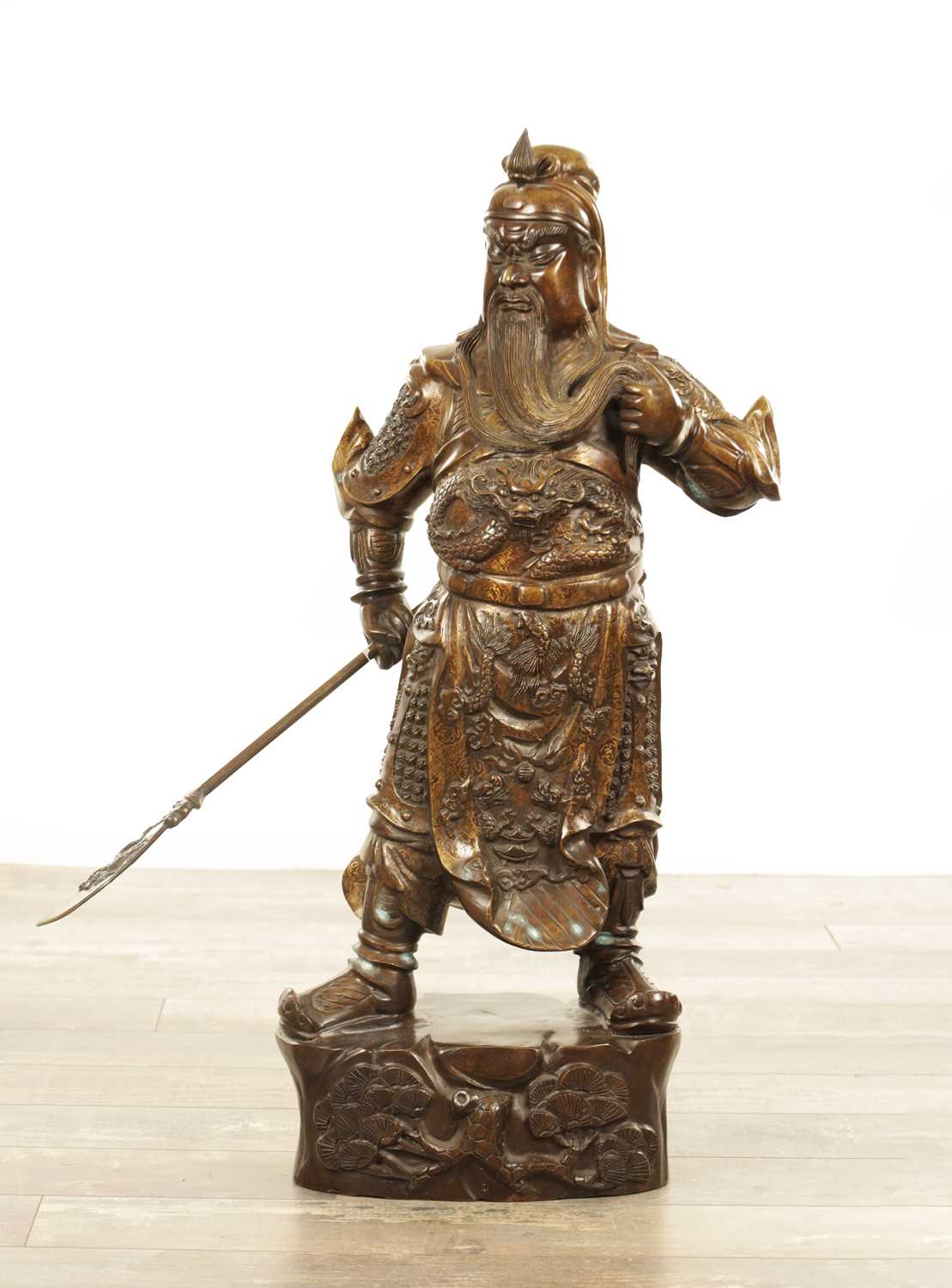Lot 131 - A LARGE CHINESE PATINATED NAD GILT BRONZE FIGURAL SCULPTURE