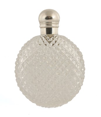 Lot 510 - A VICTORIAN CUT GLASS AND SILVER MOUNTED ROUND FLASK