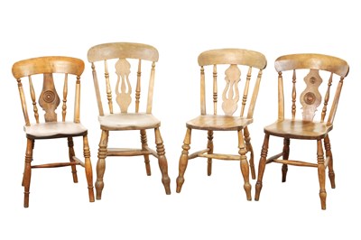 Lot 1675 - TWO PAIRS OF 19TH CENTURY ASH AND ELM KITCHEN CHAIRS