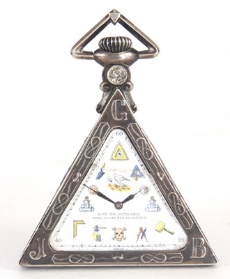 Lot 165 - A CONTINENTAL SILVER TRIANGULAR MASONIC POCKET...