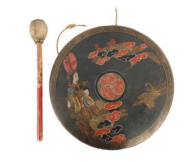 Lot 208 - A 19TH CENTURY CHINESE PAINTED BRONZE GONG