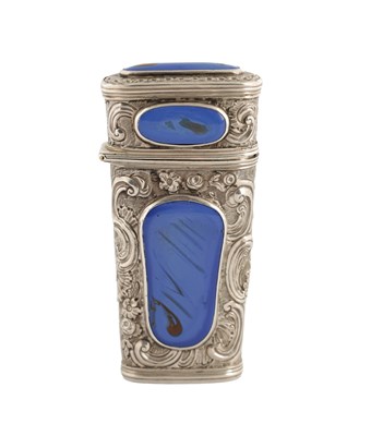Lot 525 - A 19TH CENTURY FRENCH SILVER METAL AND SIMULATED LAPIS LAZULI ETUI