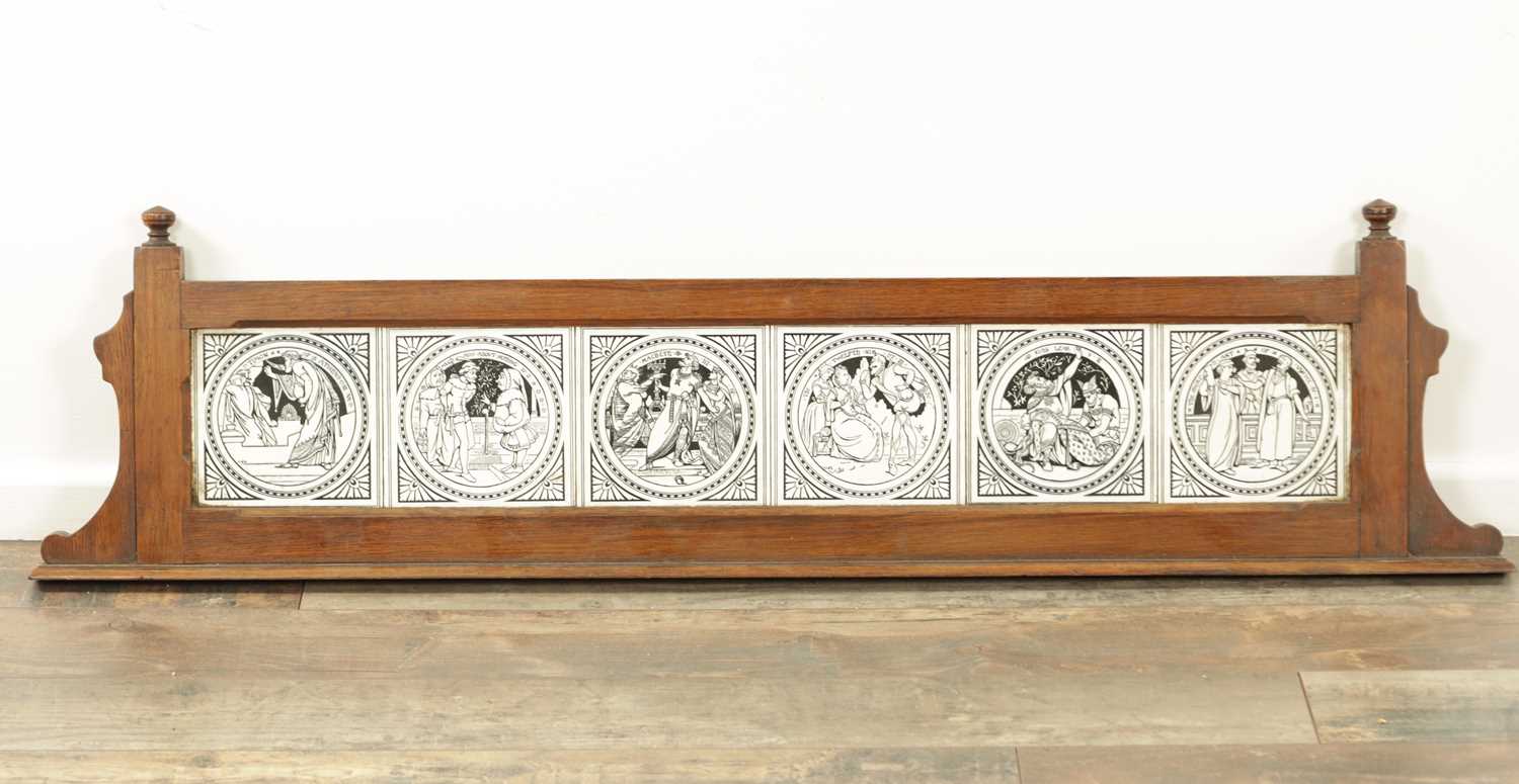 Lot 58 - AN AESTHETIC SET OF SIX MINTON STYLE TILES OF SHAKESPEARE PLAYS IN THE MANNER OF JOHN MOYR