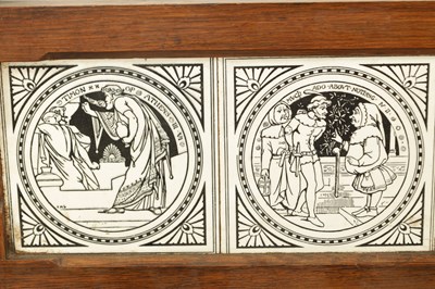 Lot 58 - AN AESTHETIC SET OF SIX MINTON STYLE TILES OF SHAKESPEARE PLAYS IN THE MANNER OF JOHN MOYR
