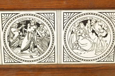 Lot 58 - AN AESTHETIC SET OF SIX MINTON STYLE TILES OF SHAKESPEARE PLAYS IN THE MANNER OF JOHN MOYR