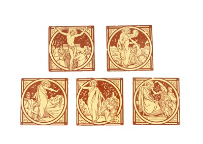 Lot 51 - A SET OF FIVE TRENTON STOKE ON TRENT AESTHETIC PERIOD CERAMIC TILES