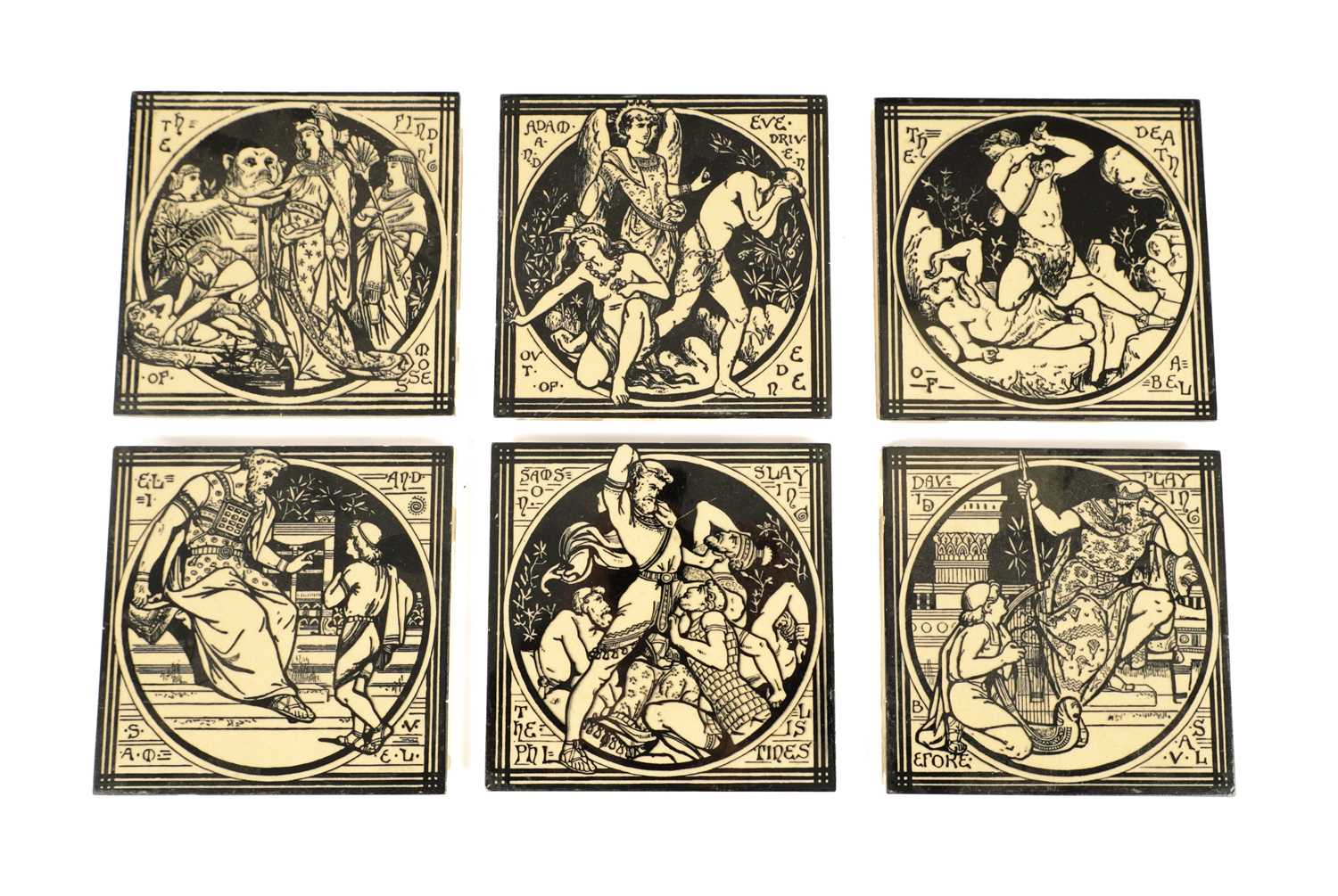 Lot 46 - A SET OF SIX AESTHETIC PERIOD MINTONS CERAMIC TILES IN THE MANNER OF JOHN MOYR SMITH