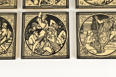 Lot 46 - A SET OF SIX AESTHETIC PERIOD MINTONS CERAMIC TILES IN THE MANNER OF JOHN MOYR SMITH