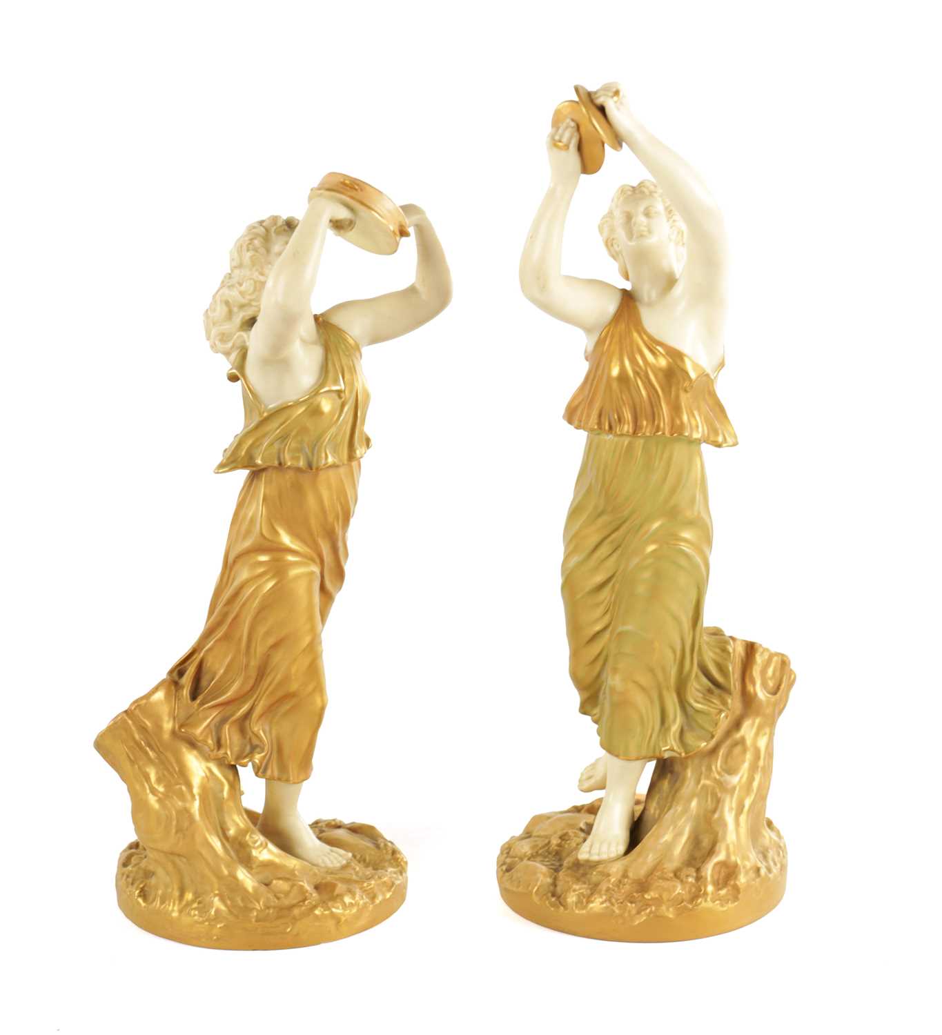 Lot 71 - A PAIR OF LATE 19TH CENTURY BLUSH IVORY ROYAL WORCESTER FIGURES OF MUSICIANS