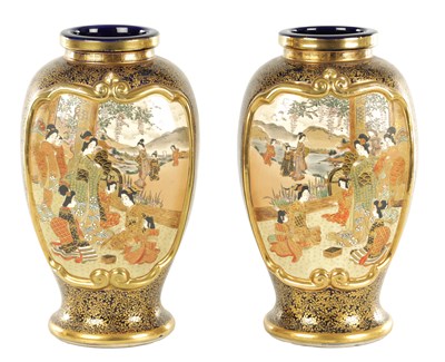 Lot 219 - A LARGE PAIR OF JAPANESE MEIJI PERIOD SATSUMA PORCELAIN CABINET VASES