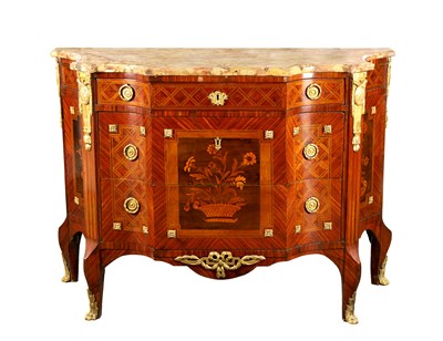 Lot 1253 - A GOOD LOUIS XVI STYLE KINGWOOD AND MARQUETRY COMMODE STAMPED P. SORMANI PARIS