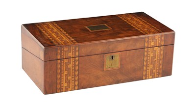 Lot 1108 - A 19TH CENTURY INLAID WALNUT WRITING SLOPE