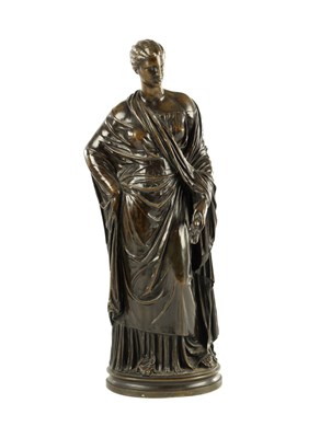 Lot 1749 - A 19TH CENTURY PATINATED BRONZE FIGURAL SCULPTURE