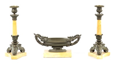 Lot 743 - A MID 19TH CENTURY GRAND TOUR BRONZE AND SIENNA MARBLE GARNITURE