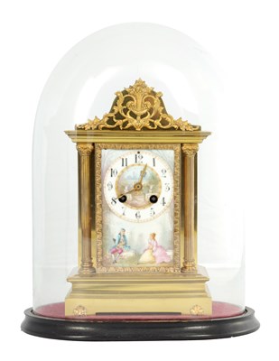 Lot 1761 - A LATE 19TH CENTURY FRENCH BRASS AND PORCELAIN MANTEL CLOCK