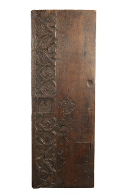 Lot 1095 - A 16TH CENTURY CARVED OAK GOTHIC COFFER FRONT