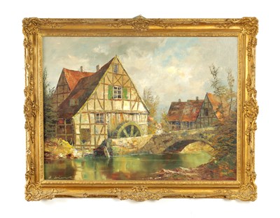 Lot 1033 - A 20TH CENTURY OIL ON CANVAS CONTINENTAL RIVER LANDSCAPE