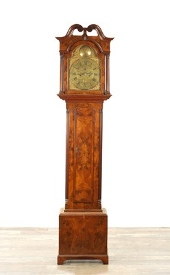 Lot 1704 - HENDRIE WIGTON. A GOOD 12” FIGURED WALNUT EIGHT-DAY LONGCASE CLOCK