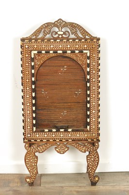 Lot 274 - A 19TH CENTURY ANGLO INDIAN EBONY AND BONE INLAID HARDWOOD EASLE MIRROR