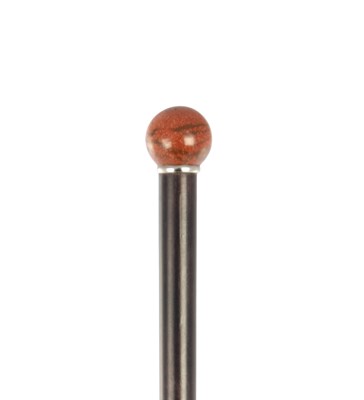 Lot 1056 - A 19TH CENTURY SPHERICAL GOLDSTONE HANDLED WALKING CANE