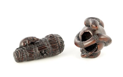 Lot 133 - TWO JAPANESE MEIJI PERIOD CARVED HARDWOOD NETSUKES