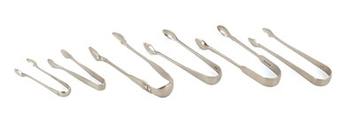 Lot 493 - A COLLECTION OF SIX SILVER SUGAR TONGS