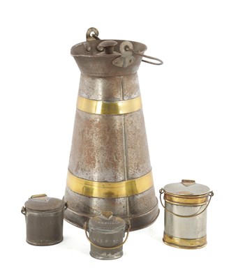 Lot 796 - A COLLECTION OF FOUR LATE 19TH CENTURY BRASS MOUNTED TIN MILK CANS