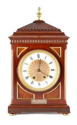Lot 1687 - A LATE 19TH CENTURY FRENCH MAHOGANY QUARTER CHIMING MANTEL CLOCK