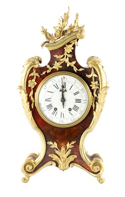Lot 1602 - A 19TH CENTURY FRENCH TORTOISESHELL VENEERED MANTEL CLOCK