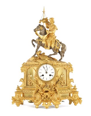 Lot 1491 - A LATE 19TH CENTURY FRENCH GILT FIGURAL MANTEL CLOCK