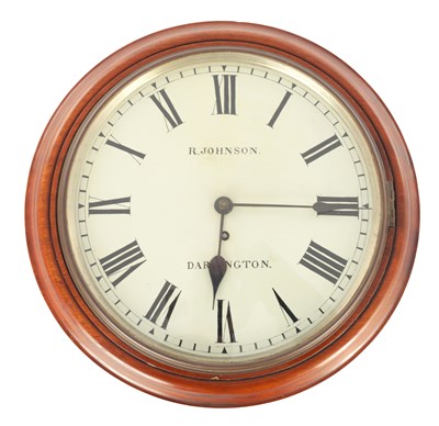 Lot 1488 - R. JOHNSON, DARLINGTON. A LATE 19TH CENTURY MAHOGANY FUSEE DIAL CLOCK