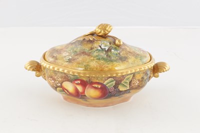 Lot 63 - A FINE ROYAL WORCESTER FRUIT BLACK MARK TUREEN AND COVER SIGNED J S KERNETT
