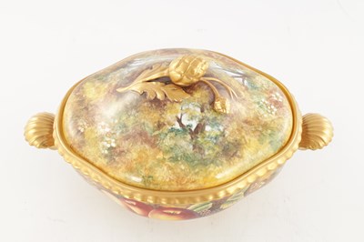 Lot 63 - A FINE ROYAL WORCESTER FRUIT BLACK MARK TUREEN AND COVER SIGNED J S KERNETT