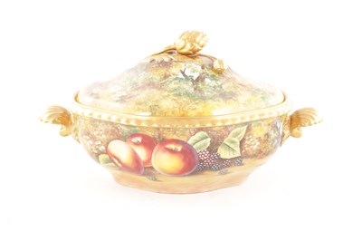 Lot 63 - A FINE ROYAL WORCESTER FRUIT BLACK MARK TUREEN AND COVER SIGNED J S KERNETT