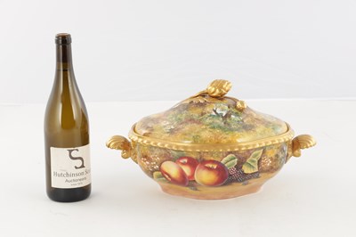 Lot 63 - A FINE ROYAL WORCESTER FRUIT BLACK MARK TUREEN AND COVER SIGNED J S KERNETT