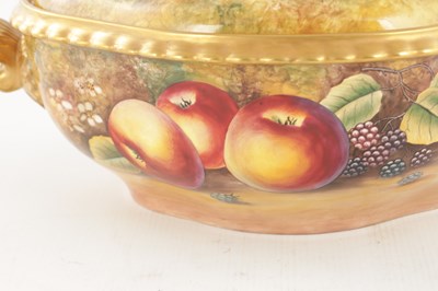 Lot 63 - A FINE ROYAL WORCESTER FRUIT BLACK MARK TUREEN AND COVER SIGNED J S KERNETT