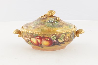 Lot 63 - A FINE ROYAL WORCESTER FRUIT BLACK MARK TUREEN AND COVER SIGNED J S KERNETT
