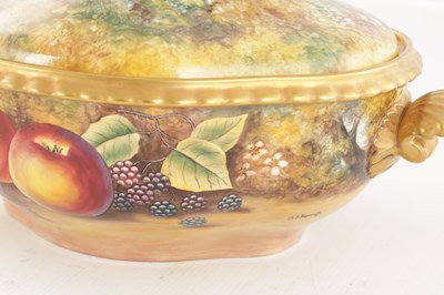 Lot 63 - A FINE ROYAL WORCESTER FRUIT BLACK MARK TUREEN AND COVER SIGNED J S KERNETT