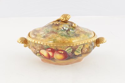 Lot 63 - A FINE ROYAL WORCESTER FRUIT BLACK MARK TUREEN AND COVER SIGNED J S KERNETT