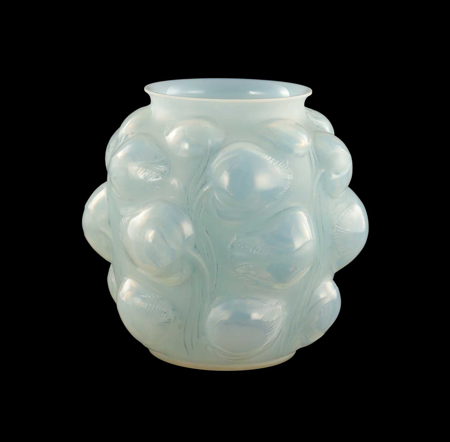 Lot 1 - A RENE LALIQUE OPALESCENT AND BLUE STAINED 'TULIPES' VASE