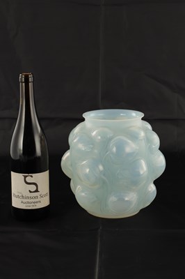 Lot 1 - A RENE LALIQUE OPALESCENT AND BLUE STAINED 'TULIPES' VASE