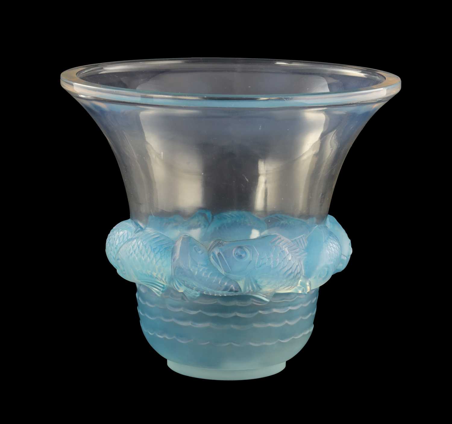 Lot 11 - AN R LALIQUE FRANCE OPALESCENT AND BLUE STAINED GLASS ‘PIRIAC’ VASE