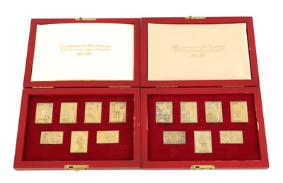 Lot 420 - TWO CASED SETS OF SILVER GILT 'CROWNING GLORY' CORONATION STAMPS