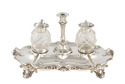 Lot 498 - A VICTORIAN SILVER AND CUT GLASS PARTNER'S INK STAND