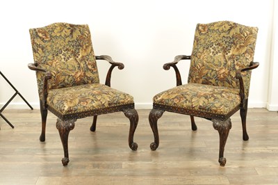 Lot 1237 - A PAIR OF 18TH CENTURY STYLE CARVED MAHOGANY GAINSBOROUGH CHAIRS