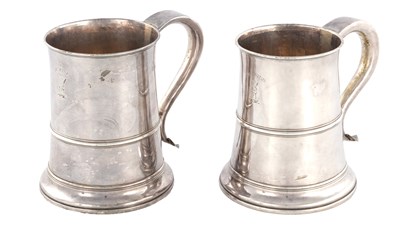 Lot 439 - A PAIR OF LATE GEORGIAN SHEFFIELD PLATE QUART MUGS