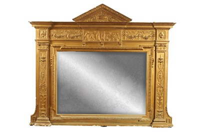 Lot 1206 - A LARGE REGENCY STYLE GILT WORK OVERMANTEL MIRROR