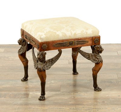 Lot 1298 - A GOOD EARLY 19TH CENTURY FRENCH EMPIRE ORMOLU AND MAHOGANY STOOL