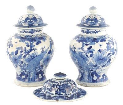 Lot 143 - A PAIR OF 19TH CENTURY CHINESE BLUE AND WHITE INVERTED BALUSTER VASES AND COVERS