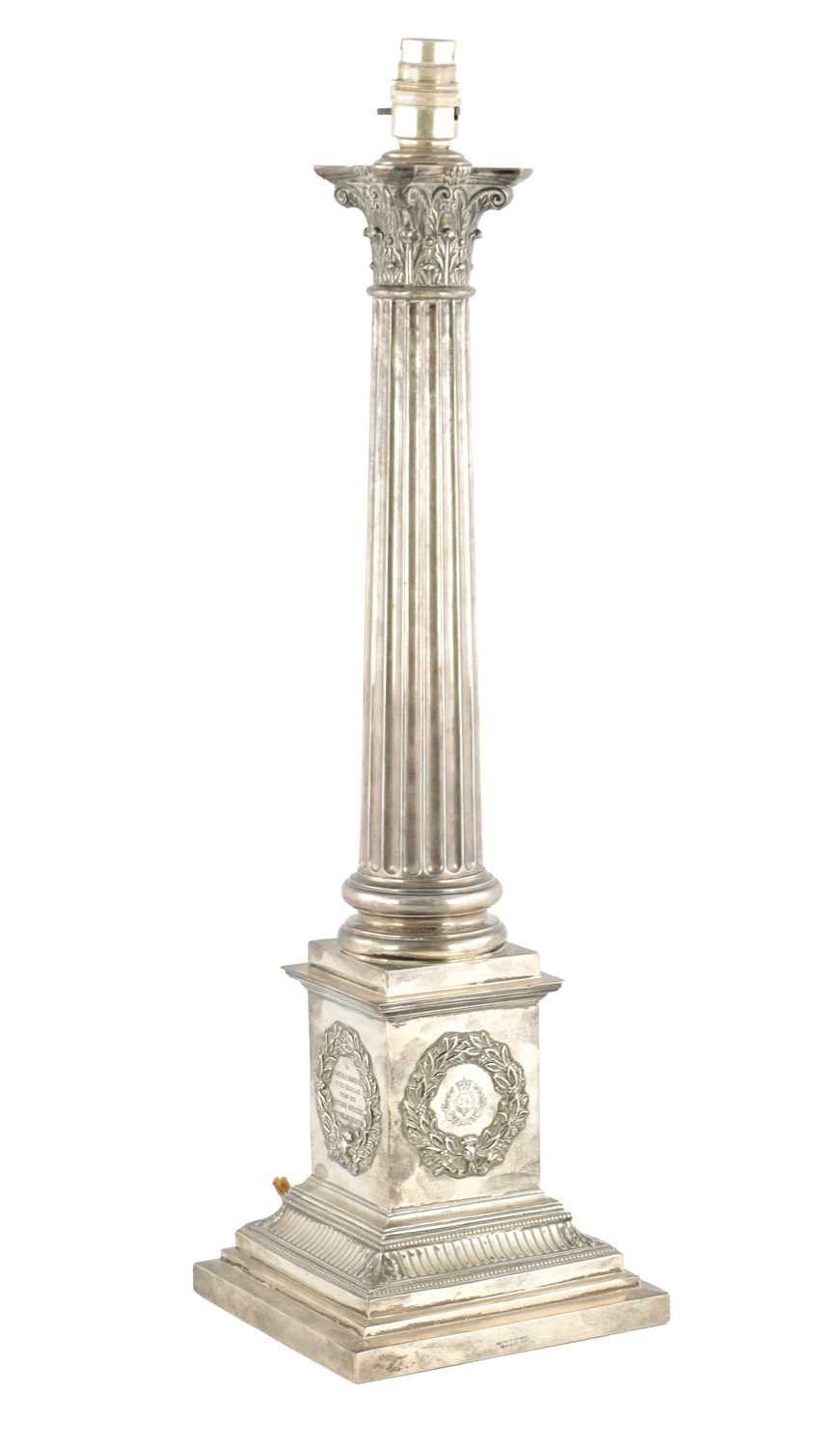Lot 482 - AN EDWARD VII SILVER OIL LAMP CORINTHIAN COLUMN BASE